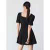 Women's French Square Neck Double-Breasted A-Line Dress