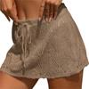 Women Crochet Cover Up Skirt Summer Drawstring High Waist Beach Coverups Knitted Mini Skirt
