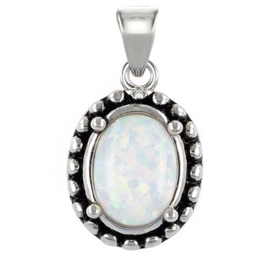 [R7172] - Pendentif Argent 'Déesse Opale' blanc argenté (rhodié) - 12x10 mm