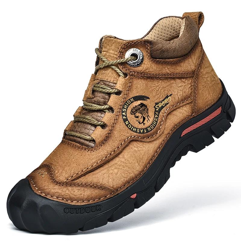 

Модные зимние теплые плюшевые мужские альпинистские ботинки с мягкой подошвой, удобные походные ботинки, ботильоны из натуральной кожи, зимние ботинки 46