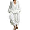 1116 popular women's clothing casual elegant lazy wind V-neck cotton and linen lantern sleeve two-piece set