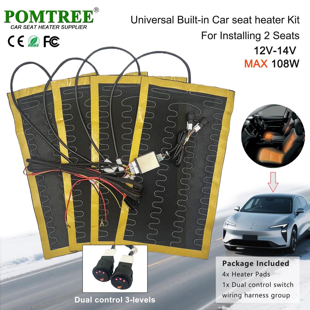 108W Built-in Car Seat Heater Kit Fit 2 Seats,12V 4Pcs Universal Alloy Wire Heating Pads with 3 Levels Control Switch System