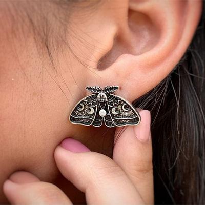 Boucles d'oreilles Style Rétro Papillon Soleil Lune Motif Sculpté Bijoux Boucles d'oreilles Exagérées Punk Gothique