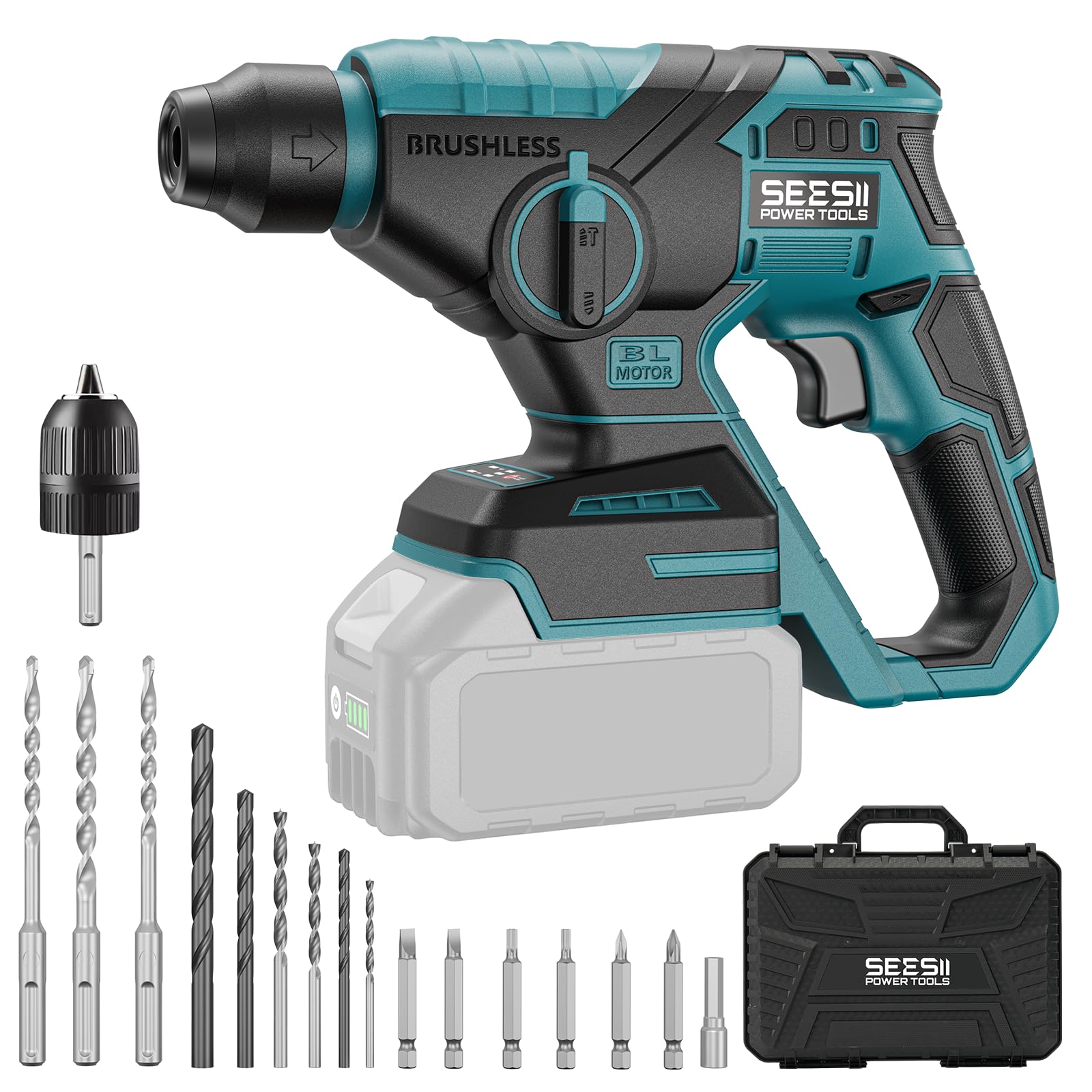 

SEESII Электрический молоток 18 В Аккумуляторный Беспроводной Бесщеточный двигатель Легкий и Компактный для DIY и Профессионального Makita 18 В Бетон Японский