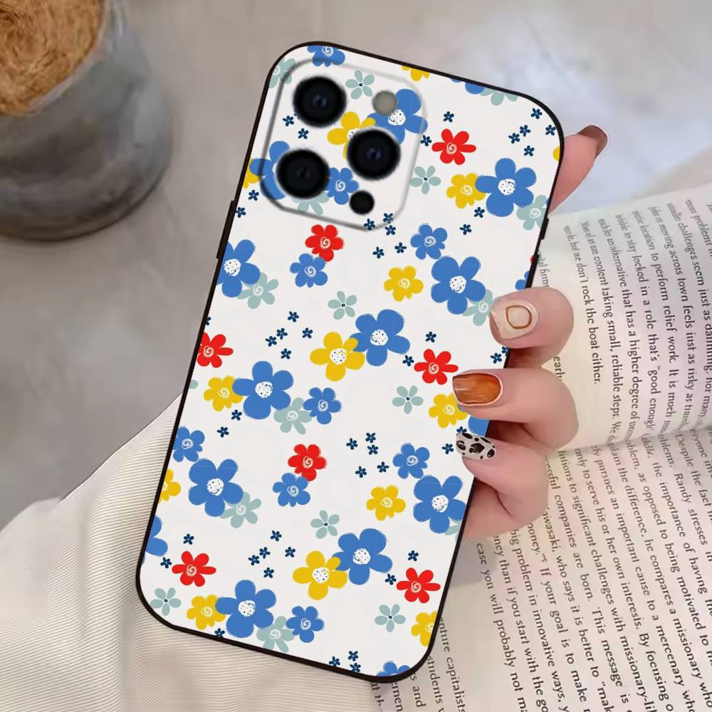 Small F-Flowers   Phone Case For iPhone 17, 16,15,14,13,12,11 Plus,Pro Max, Others Soft Black Cover