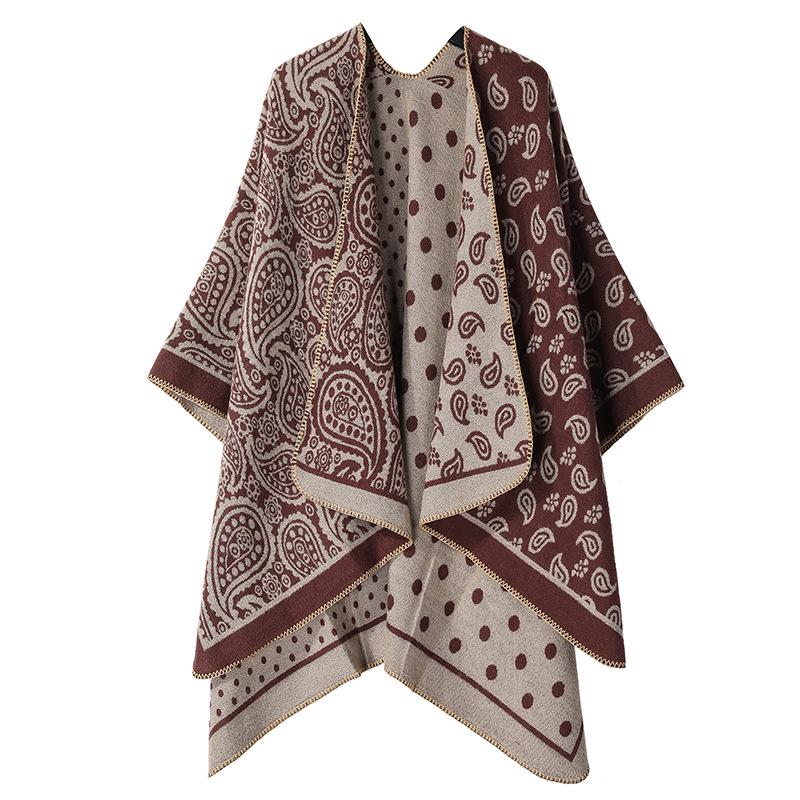 Autumn/Winter Double-Sided Slit Shawl - Leopard Print & Polka Dot Warm Cloak for Women