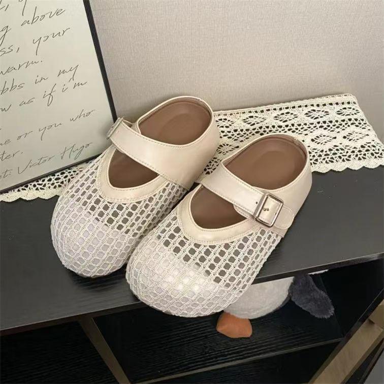 2025 autumn and autumn new fashionable versatile thick bottom heightening casual hollow mesh Boken transparent temperament bag head dragging woman