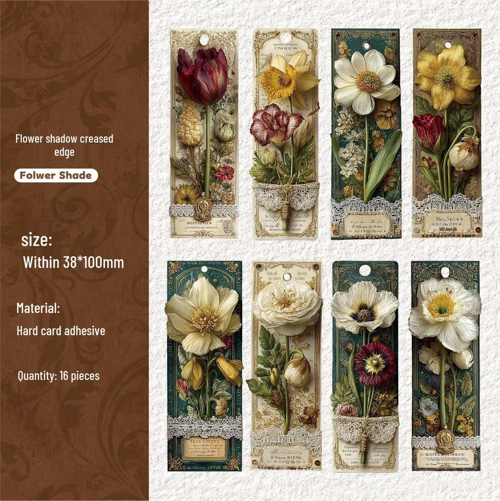 RetroStory Floral Bookmark Stickers - 16 Sheets for Personal Decoration & Planners