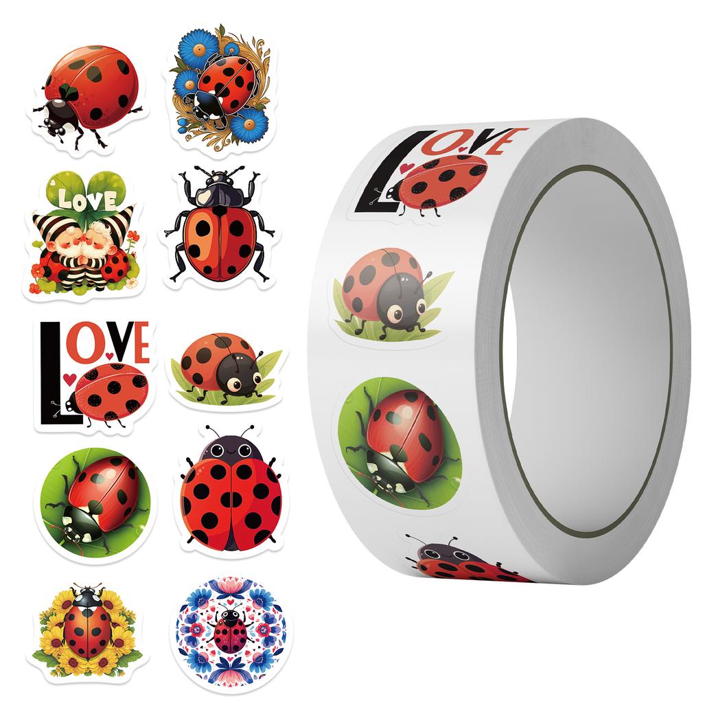 500 Pictures/roll Roll Sticker Tape Hot Spot Cartoon Ladybug Handbook Material Decorative Envelope Sticker