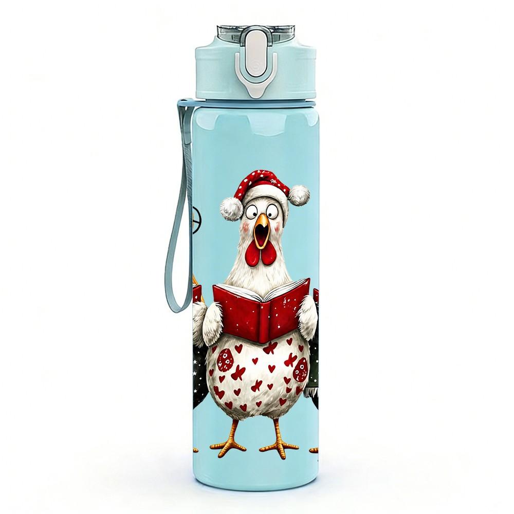 1PC Three Hen With Hat Farm 750ml Color Plastic Sports Water Bottle Leakproof Flip Straw Lid Suitable for Sports Office Home Use