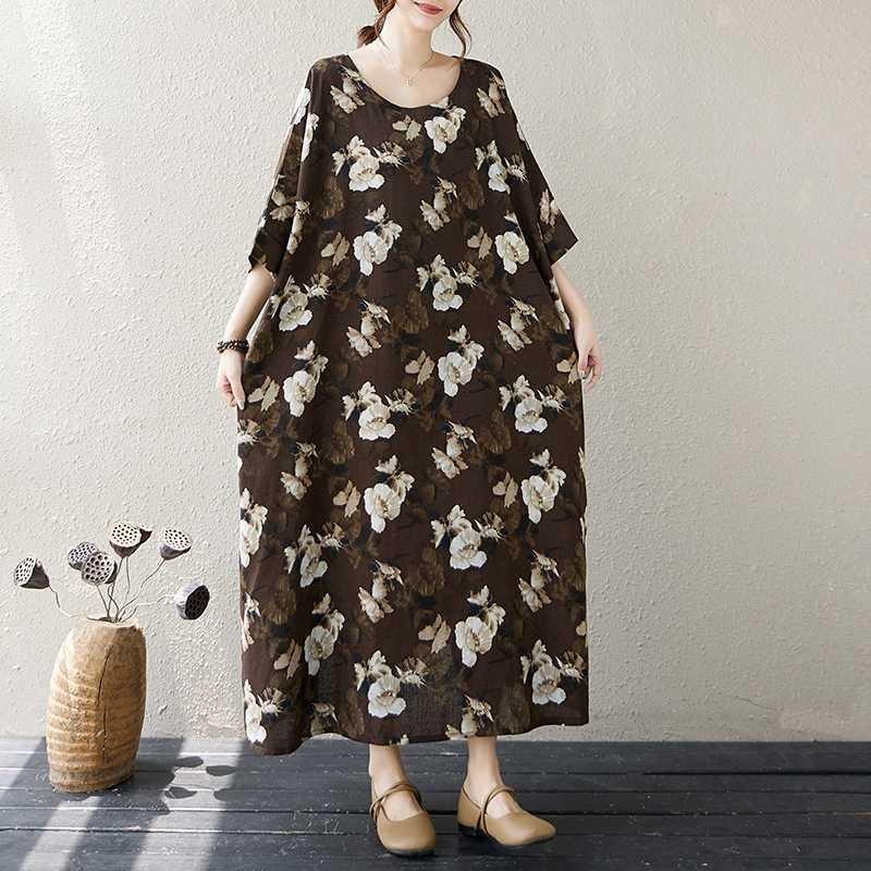 Summer Vintage Loose Cocoon Dress Round Neck Skirt