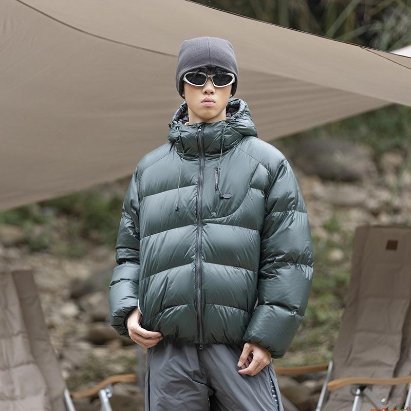 Men's Trendy Windproof Packable 90% Down Feather Puffer Jacket with Velcro Closure