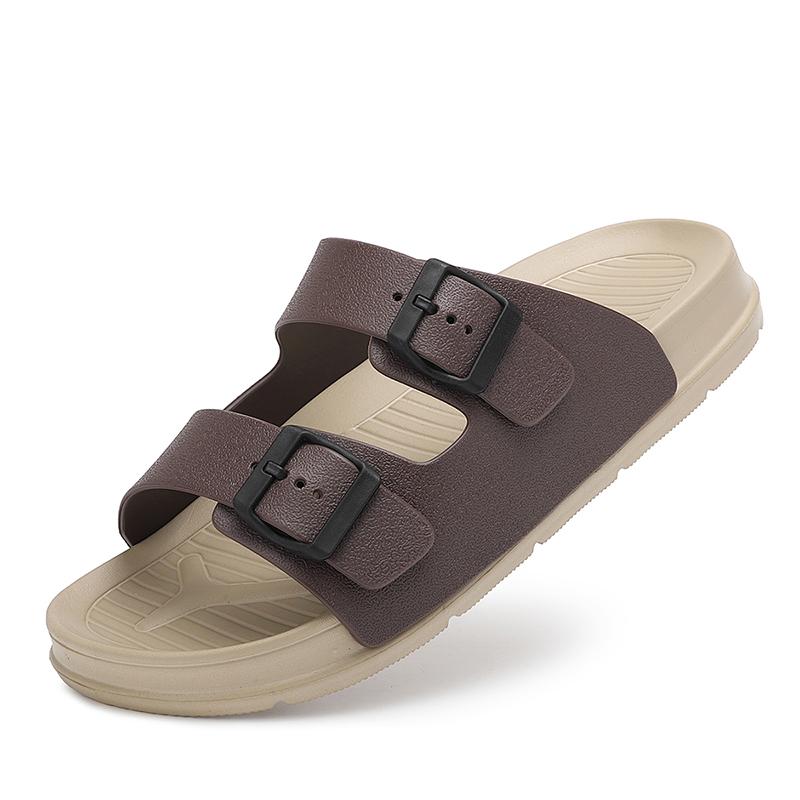 Fashion Summer Men's Casual Slippers Simple Solid Color Buckle Plastic Slip-On Flats Couples Adjustable Slippers Outdoor Sandals