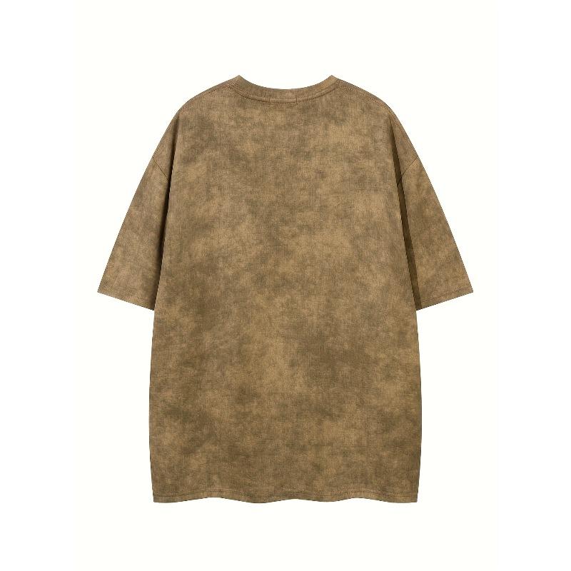 Men's Vintage Washed Tie-Dye T-Shirt with Camouflage & 90s Retro Graphic Print - Relaxed Fit Casual Short Sleeve Top for Summer, Gym & Outdoor