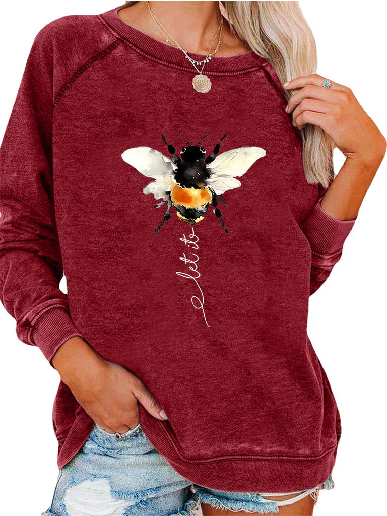 Women's Pullover Sweatshirt Oversized Sweatshirt Women's Spring/Fall Fashion Bee Print Top