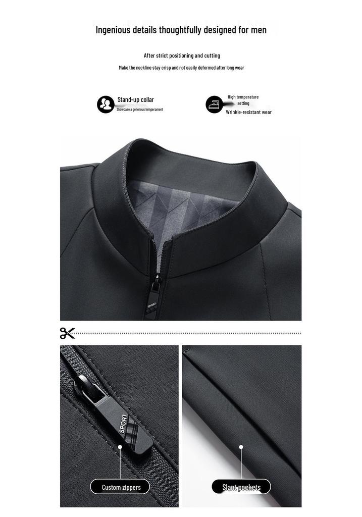 2026 Men's Business Casual Stand-up Collar Jacket - Dad Style for Spring, Summer, and Autumn