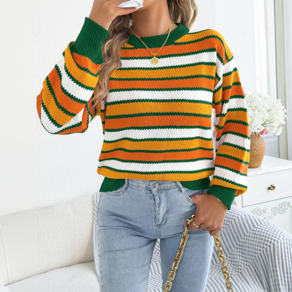 Women's Casual Stripe Sleeve Pullover Sweater