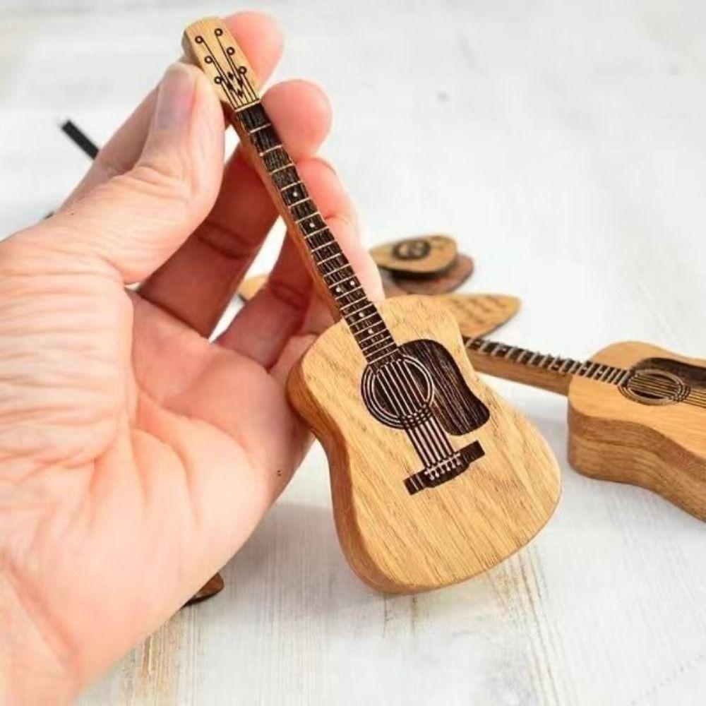 Wooden Material Guitar Pick Box Guitar Shape Guitar Pick Case Musician Storage