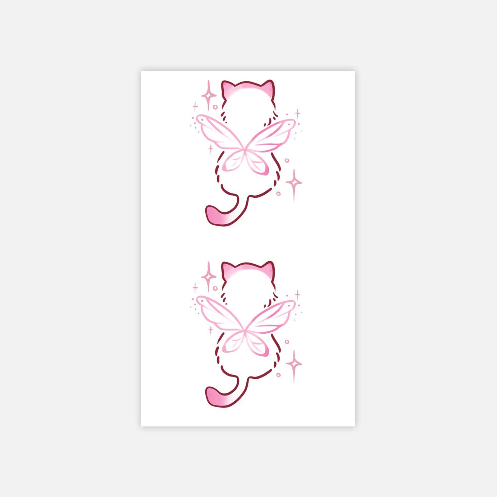 Dopamine Cute Butterfly Cat Tattoo Sticker Sweet And Beautiful Tattoo Sticker 6*10