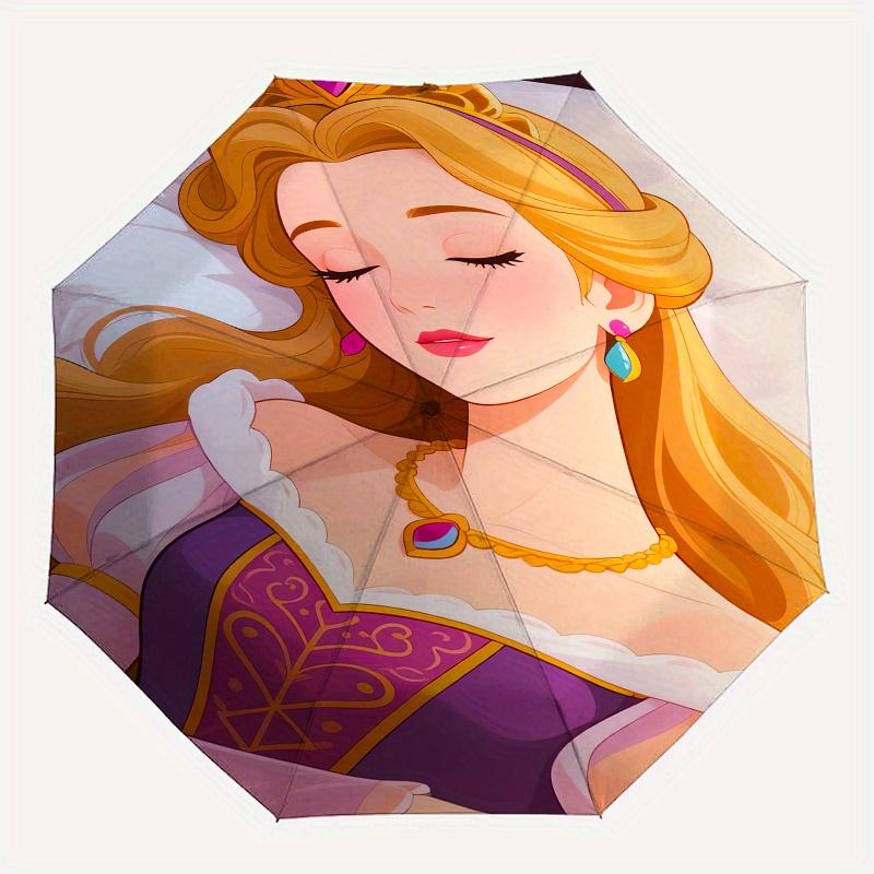 Princess, Sleeping Beauty Automatic Opening and Closing Umbrella, Compact Travel Umbrella, Lightweight and Portable, Suitable for Beach Comm