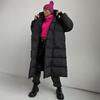 Winter Warmer Damen Oversize Langer Daunenmantel Maxijacke mit Abnehmbarer Kapuze Durchgehender Reißverschluss Gepolstert Langarm