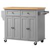 Kitchen Island Cart with Storage, 1110 mm Wide Mobile Rolling Storage Island on Swivel Wheels, with 2 Drawers, Storage Cabinet, Spice/Towel Rack,