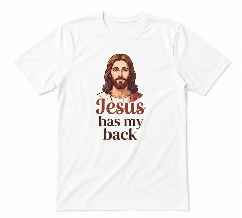Leopard Jesus Has My Back Christian Faith Christian Graphic Unisex White T-shirt
