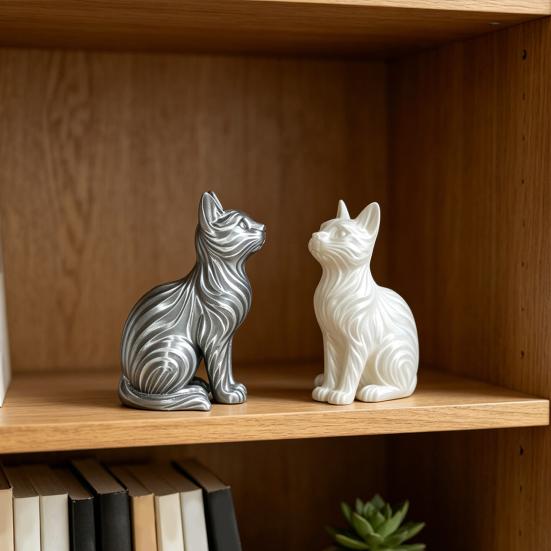 3D Printed Cat Figurines, Modern Artistic Cat Ornaments for Cat Lovers, Artistic Cat Sculpture with Stable Base for Home Entryway