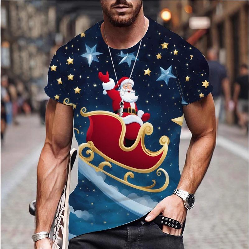 Summer Creative Fashion Santa Claus Style Printed T-shirt Casual Fashion Loose Versatile Comfortable Men's T-shirt