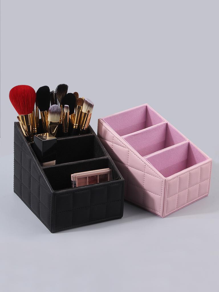 Large capacity PU makeup brush storage box High-end dresser Office stationery storage box stepped three-layer storage tools