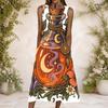 Women Plus Size Round Neck Sleeveless Cartoon Llama Printed A Line Maxi Dress With Side Pockets