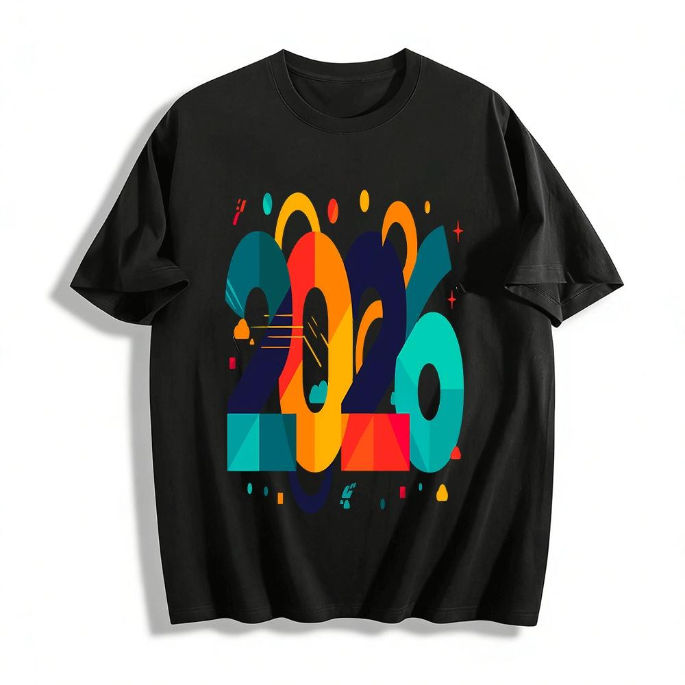 

2020 Commemorative Trendy Color Block Print Casual Short Sleeve Top Pure cotton T-shirt XXS