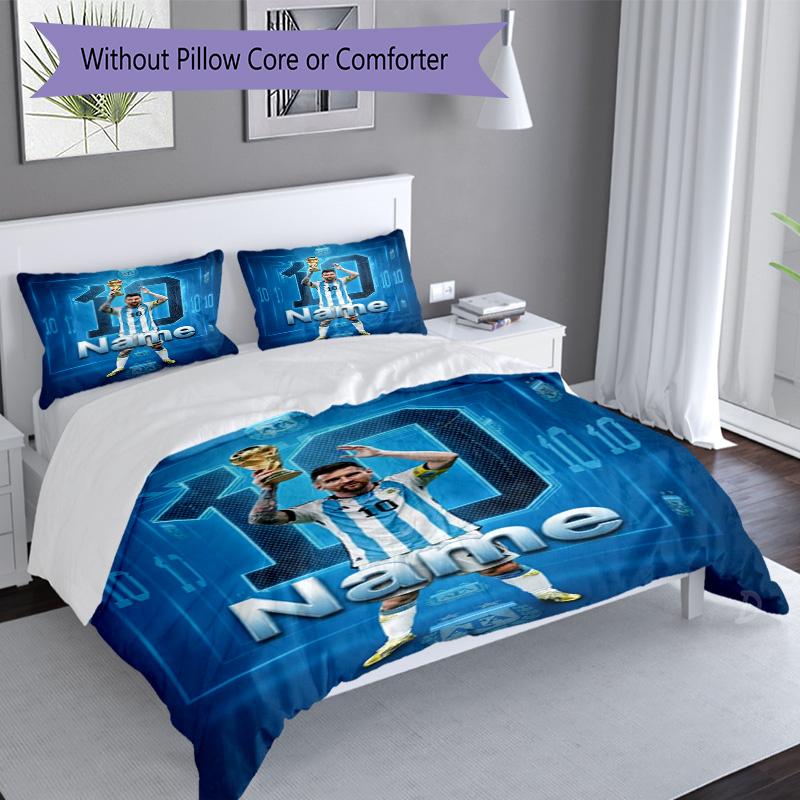 Messi Argentina Number Custom Name Personalized Name Bedding Set,Smooth Bed Linen for Bedroom Decor,Perfect Souvenir Gift for Soccer Lovers,Microfiber