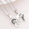 1 Pair Couple Necklace I Love You Rhinestone Inlaid Unisex Heart Shape Pendant Lover Necklace for Anniversary