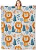 Cute Woodland Animal Throw Blanket Cartoon Fox Owl Deer Soft Fleece Perfect for Kids Animal Lovers Picnic Sofa Bed Travel Decor