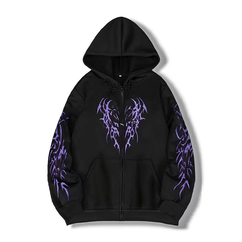 Mænd Kvinder Gotisk Torne Print Lynlås Hættetrøje Y2K Streetwear Oversized Hættejakke Harajuku Punk Langærmet Sweatshirt Jakke
