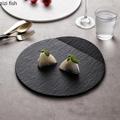 Flacher Teller aus Keramik mit schrägem Rand und einfarbigem Steinmuster, Steakteller, Dessertteller, Sushi-Teller, Molekularküche, kreatives Geschirr