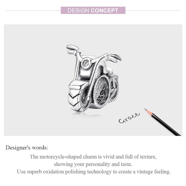 WOSTU Original Oxidized Realistic Motorcycle 925 Sterling Silver Beads Fit Bracelet Bangle Fine Jewelry