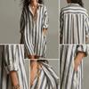 Long Sleeve Shirt Dress Patchwork Women Long Skirt Beach Wear Striped Dresses  Spring Summer
