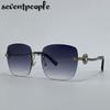 Oversized Square Rimless Punk Sunglasses Women Big Frame  Luxury Brand Metal Frameless Sunglass For Ladies Vintage Shades