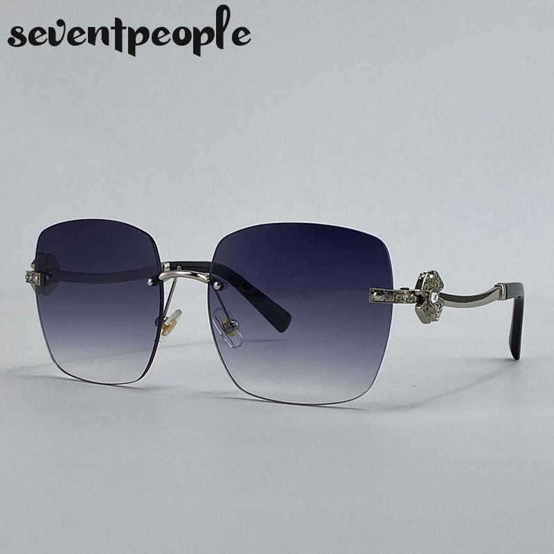 Oversized Square Rimless Punk Sunglasses Women Big Frame  Luxury Brand Metal Frameless Sunglass For Ladies Vintage Shades