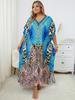 EDOLYNSA Blue Leopard Print Women's Kaftan Oversized Bohemian Printed Long Dress Lounge Snazzy Boho Party House Dress Summer Wear Q1415