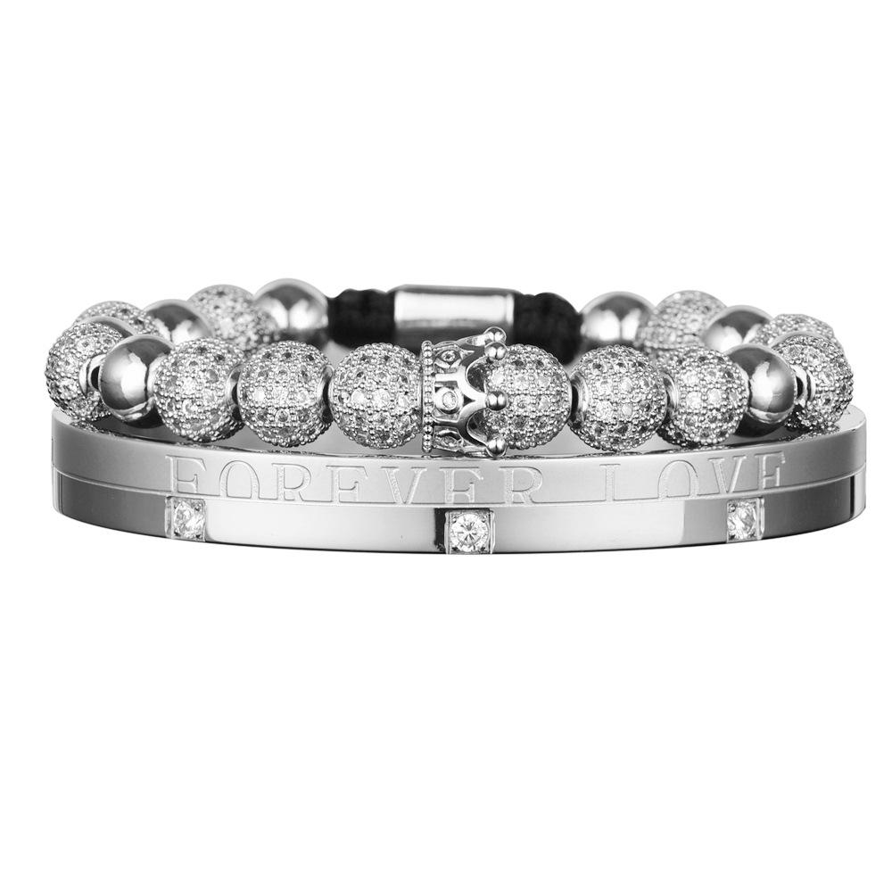 2026 Double Crown Bracelet Set Couple Micro Diamond Ball Bracelet