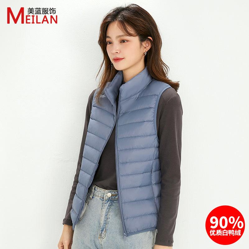 Velvet women's stand-up collar vest light down jacket women's large size thin light winter coat vest