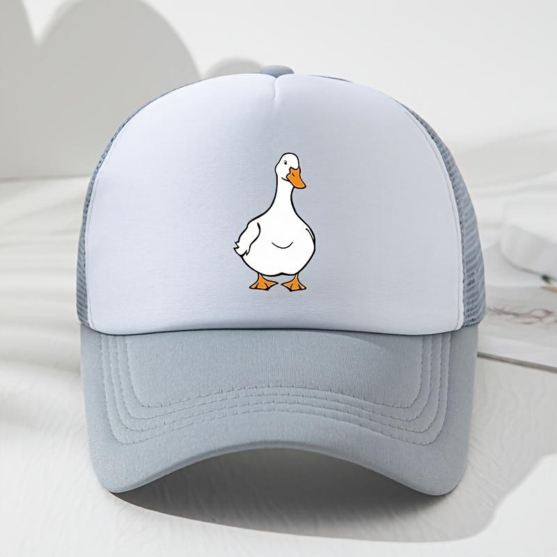White Goose Print Mesh Baseball Cap, Fashionable Truck Driver Cap, Adjustable, Suitable for Outdoor Picnics, Hiking, Fishing
