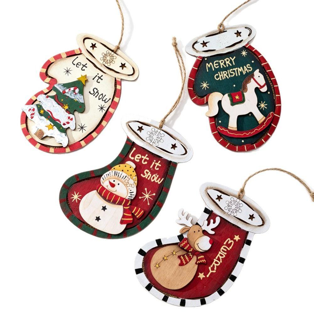 Hand Painted Gift Tag Pendant Rustic Christmas Hanging Charm Cute Christmas Tree Decor  Festival