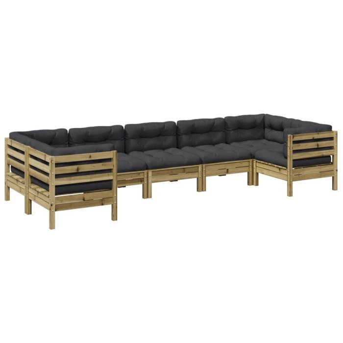 VidaXL Salon de jardin 7 pcs avec coussins bois de pin imprégné, ensemble de canapés d'extérieur, ensemble de canapés 3299624