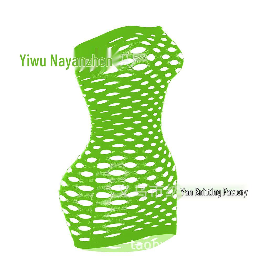 European & American Strapless Fishnet Bodysuit - Sexy, Transparent, and Hollow Out Design (W095)