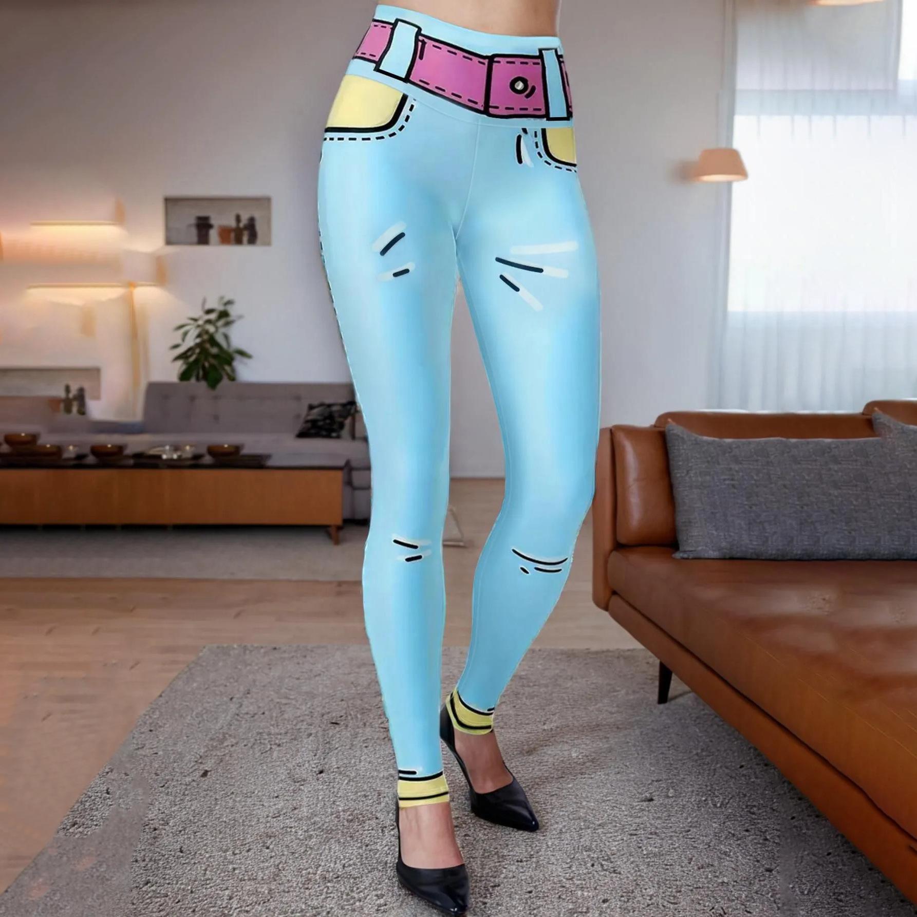 

Женские леггинсы для йоги из искусственного денима с высокой талией - Подтягивающие бедра и стройнящие Medium светло-синий