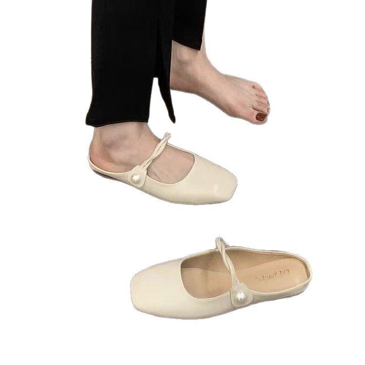 Flat-bottomed temperament bag head half slippers women's shoes wear soft-soled new spring and summer French Mary Jane half-tray single shoes
